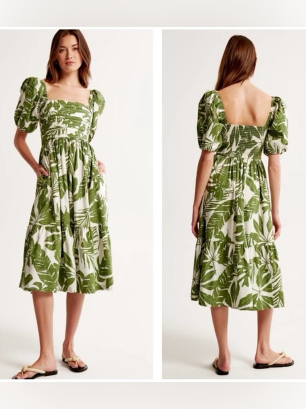 Abercrombie & Fitch Emerson Midi Dress Green and White Floral Size XS Petite